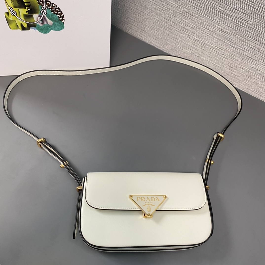 Prada Leather Shoulder Bag With Flap White 1BD339